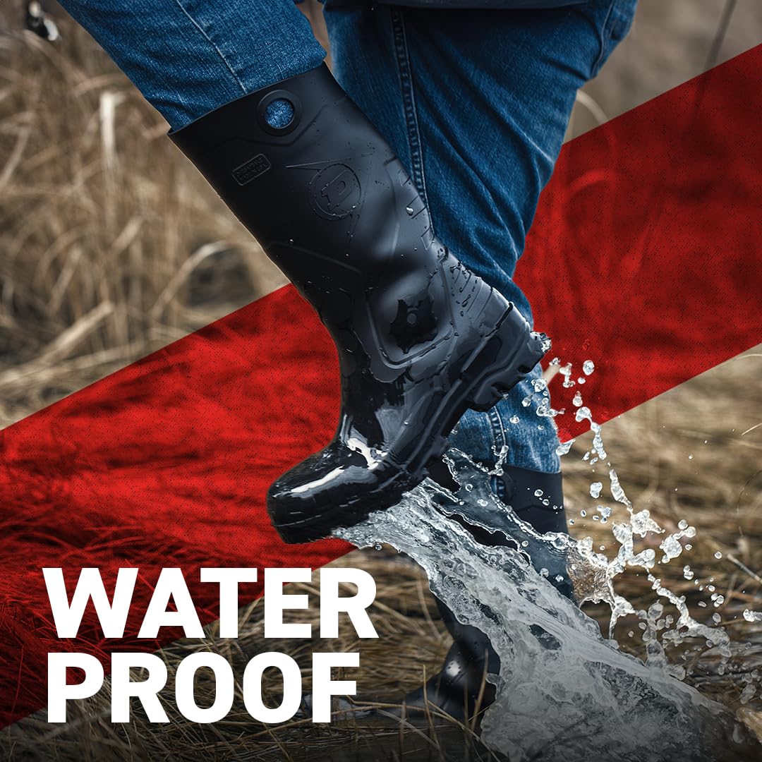 DUNLOP Chesapeake Rubber Boots with Steel Toe for Men & Women – PVC - Waterproof Work boots - Lightweight Garden, Rain & Fishing Boots - Safety boots with Wide Calf – Black – Size 3–15