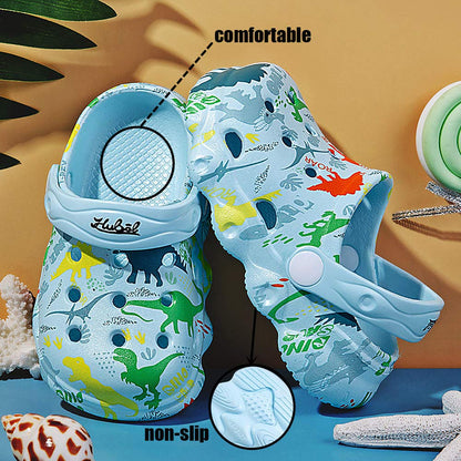INMINPIN Kids Cute Clogs Cartoon Garden Shoes Boys Girls Slides Slippers Indoor Outdoor Children Water Shower Beach Pool Sandals,Sky Blue,12-12.5 Little Kids,Kids
