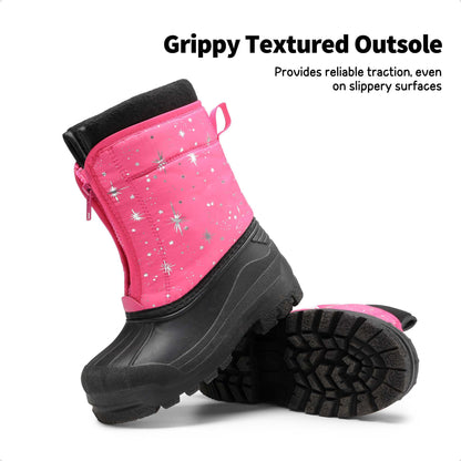 DREAM PAIRS Unisex Snow Waterproof Winter Boots,Fuchsia/Multi,13 Little Kid
