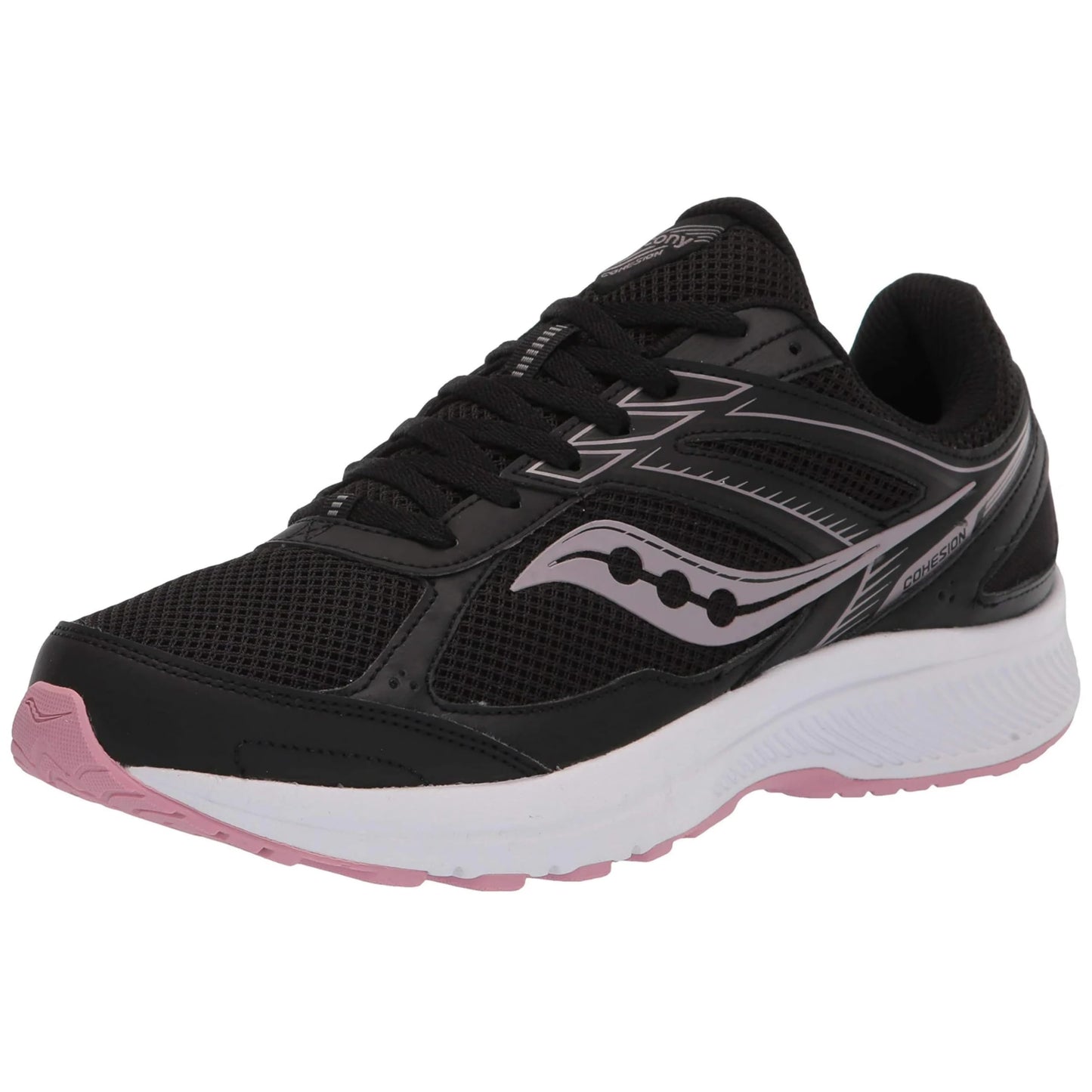 Saucony Women's Cohesion 14 Running Shoe, Black/Pink, 6 Wide