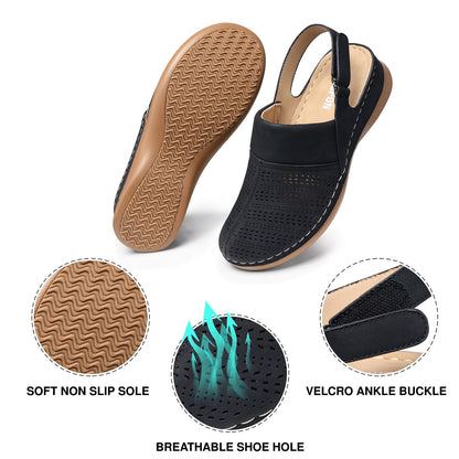 TEMOFON Shoes for Women Clogs Sandals: Comfortable Closed Toe Wedge Shoes Sling-Back Walking Mules with Arch Support Black Size 10