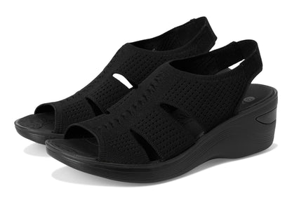 BZees Womens Double Up Sandal Black Knit 8.5 M