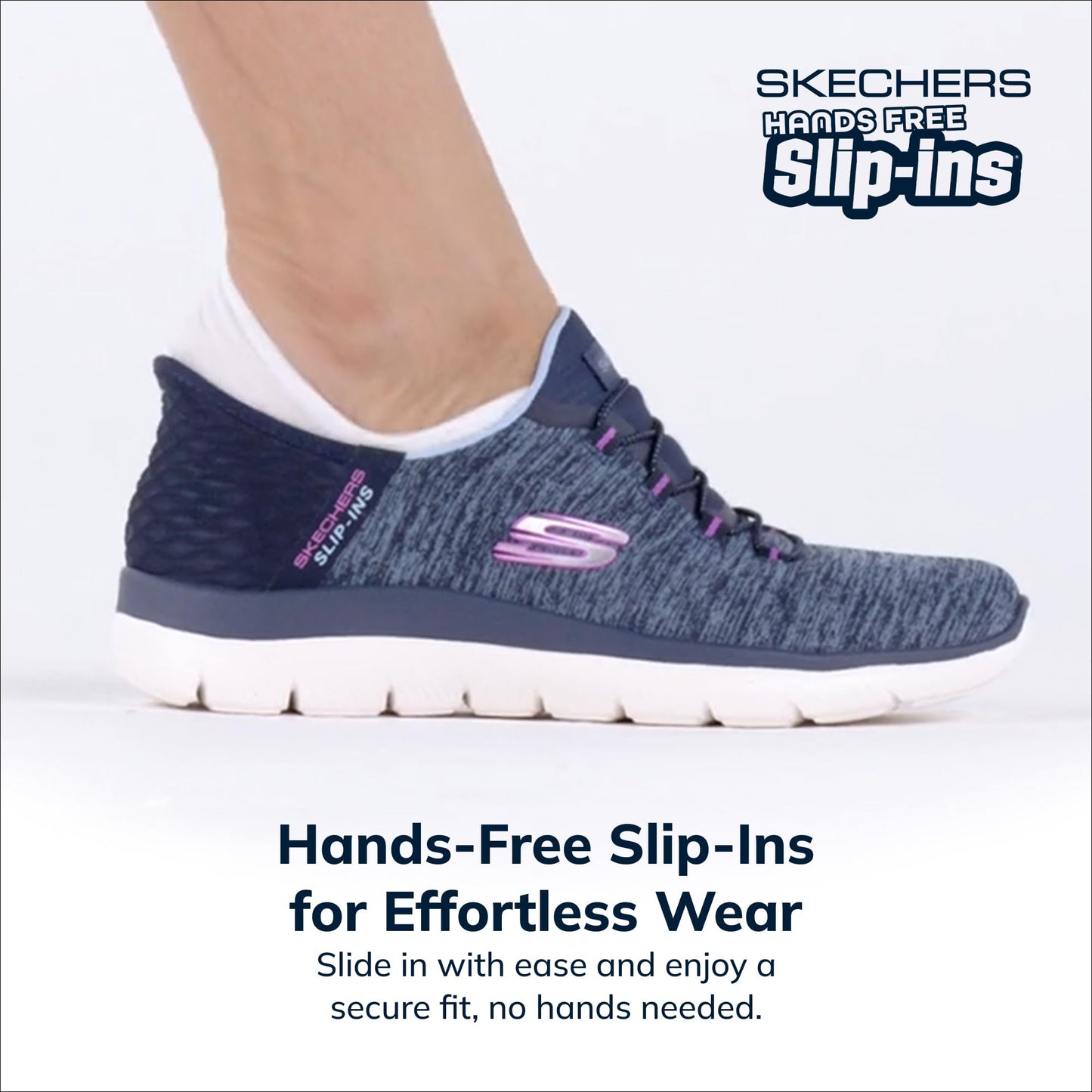 Skechers Women's Summits Hands-Free Slip-Ins – Memory Foam Insole, Heel Pillow, Vegan Materials Sneaker, Navy Purple, 10 Wide