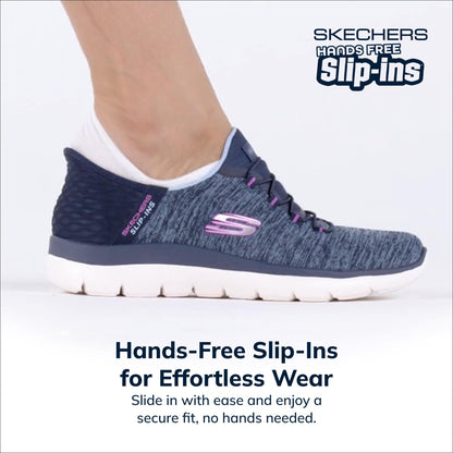 Skechers Women's Summits Hands-Free Slip-Ins – Memory Foam Insole, Heel Pillow, Vegan Materials Sneaker, Navy Purple, 10 Wide