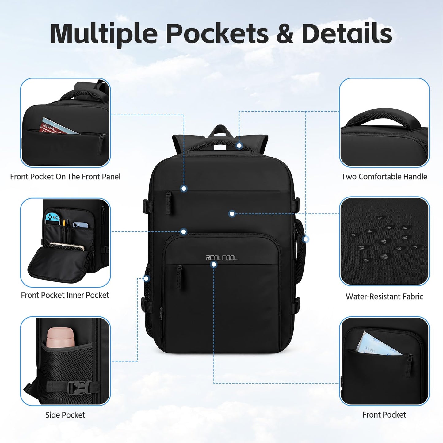 RealCool 15.6" Laptop Travel Backpack, TSA Flight Approved Carry On Daypack