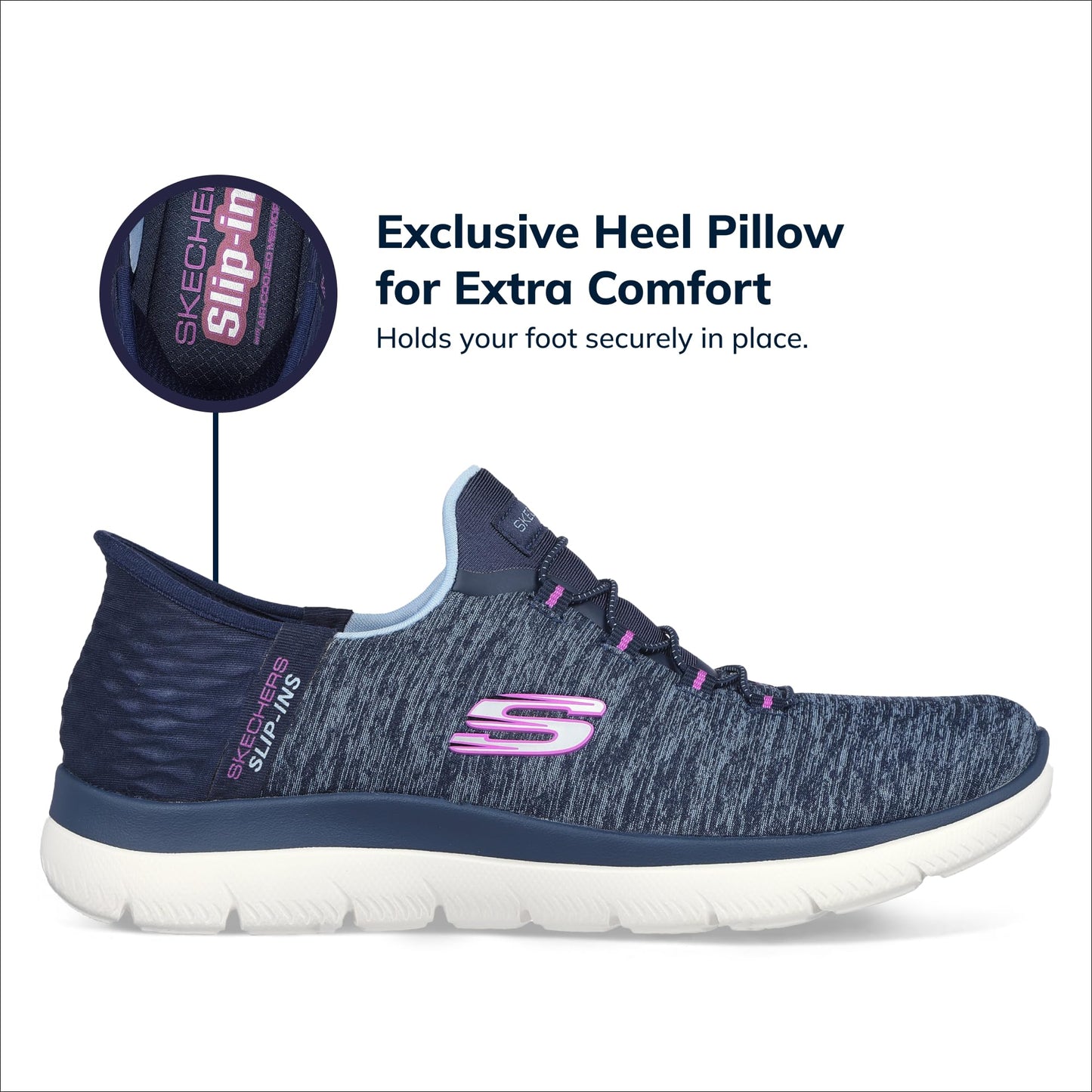 Skechers Women's Summits Hands-Free Slip-Ins – Memory Foam Insole, Heel Pillow, Vegan Materials Sneaker, Navy Purple, 10 Wide