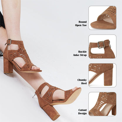 AOSPHIRAYLIAN Chunky Heeled Sandals for Womens Heels Bohemian Cutout Open Toe Summer Block Heeled Party Sandals