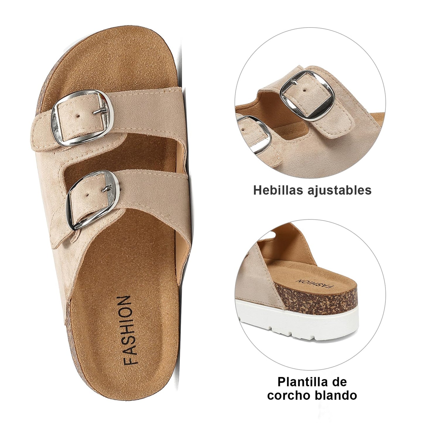YorFotMae Platform Sandals Women With Cork Footbed, Non Slip On Slides With Adjustable Double Buckle, Open Toe Summer Chunky Shoes With Memory Foam Insole Wedge