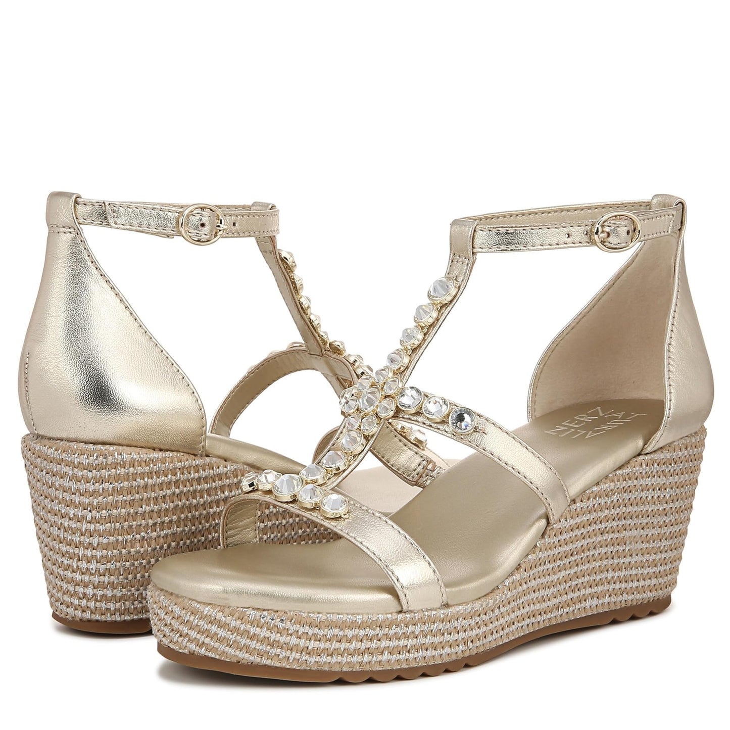 Naturalizer Womens Serena Strappy Wedge Sandal Champagne Metallic 8 M
