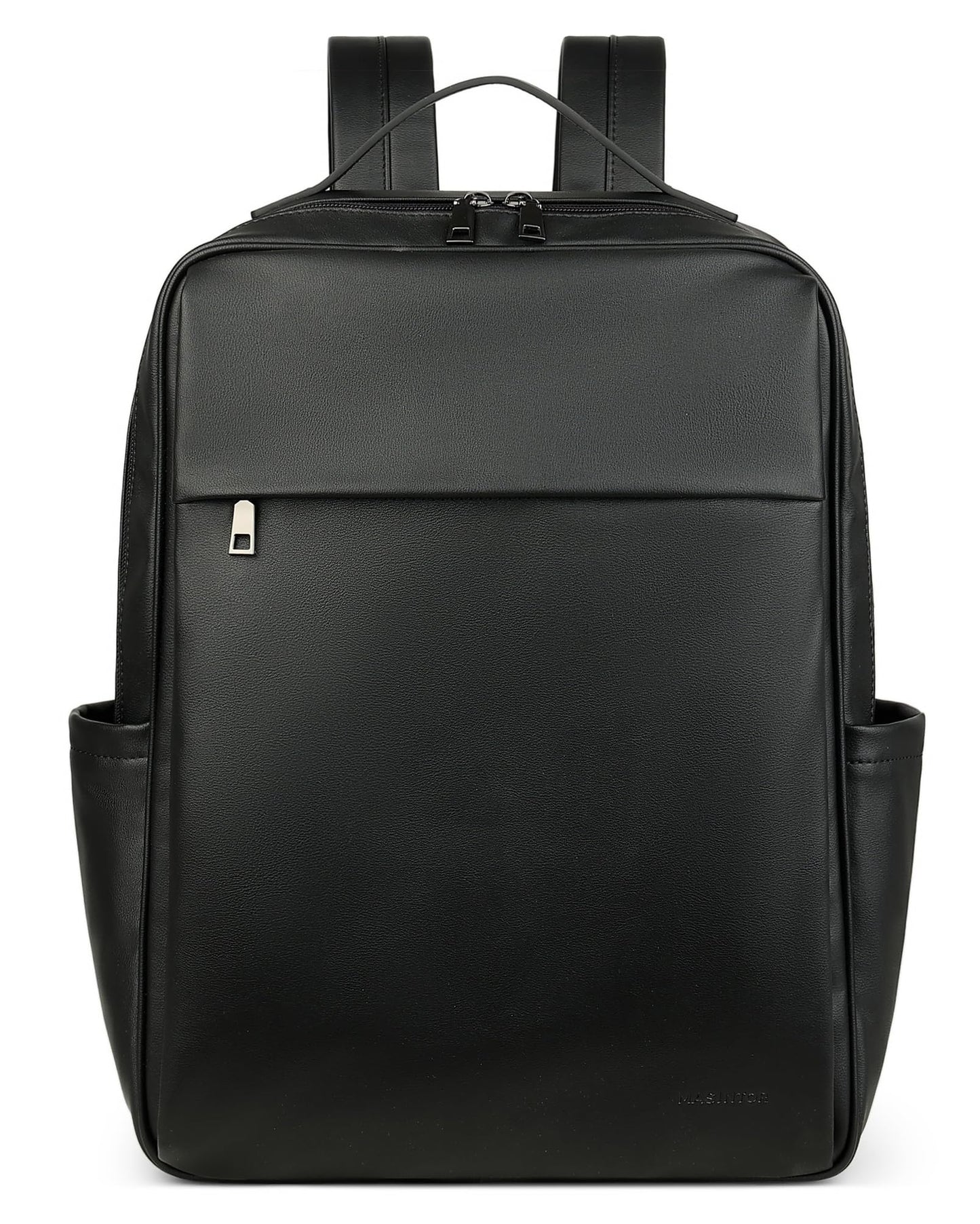 MASINTOR 15.6 inch PU Leather Laptop Backpack Purse for Women, Large College Casual Backpack Travel Bag Black