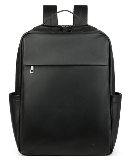 MASINTOR 15.6 inch PU Leather Laptop Backpack Purse for Women, Large College Casual Backpack Travel Bag Black