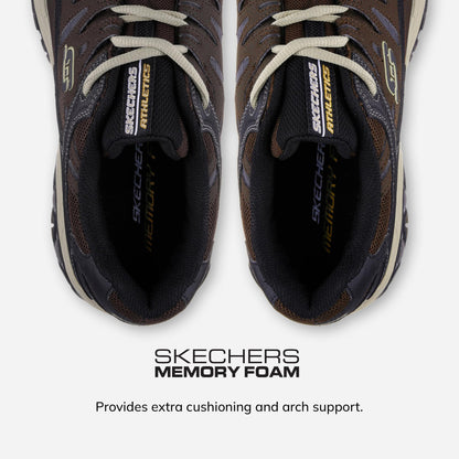Skechers Men's Afterburn M. Fit Fashion Sneakers – Leather Upper, Memory Foam Insole, Rubber Outsole, Brown/Taupe, 13 X-Wide