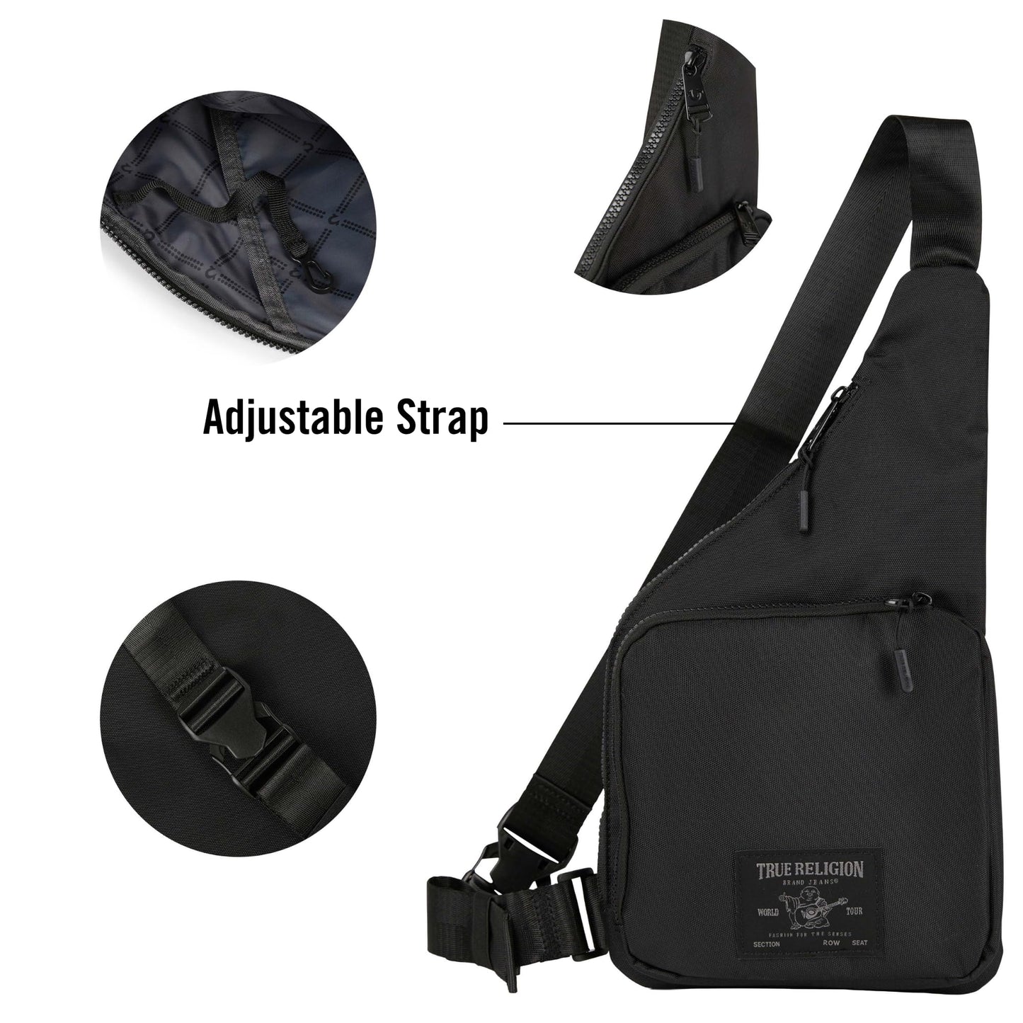 True Religion Crossbody Bag Men - Anti Theft Shoulder Sling, Zipper Phone