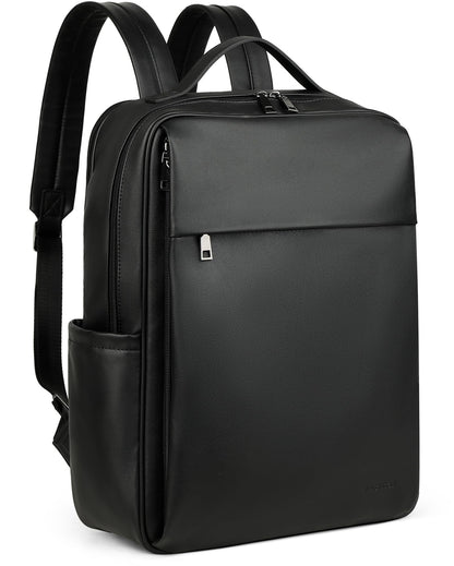 MASINTOR 15.6 inch PU Leather Laptop Backpack Purse for Women, Large College Casual Backpack Travel Bag Black