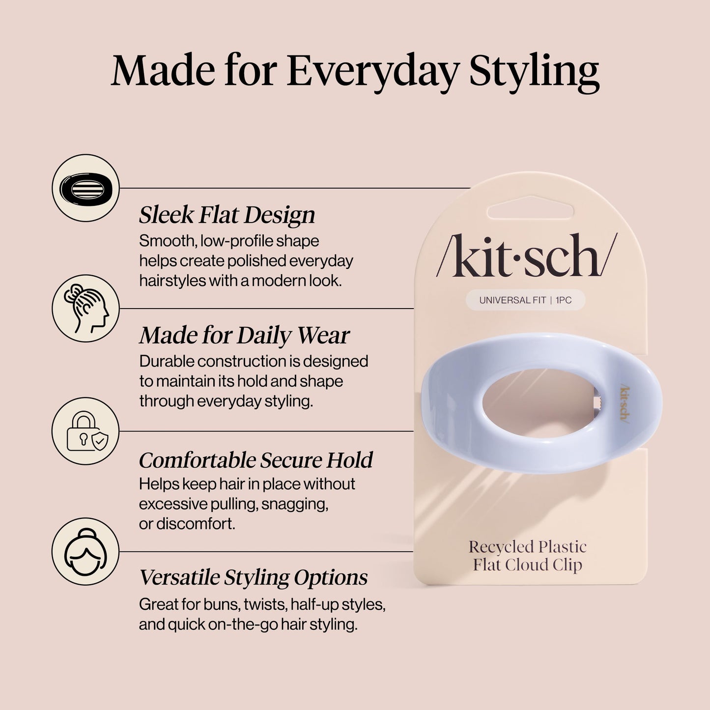 Kitsch Medium Flat Claw Clips for Women - Stylish Flat Hair Clips, Strong Hold for Thick & Fine Hair | Non-Slip for Secure, Comfortable All-Day Wear - Hydrangea Breeze