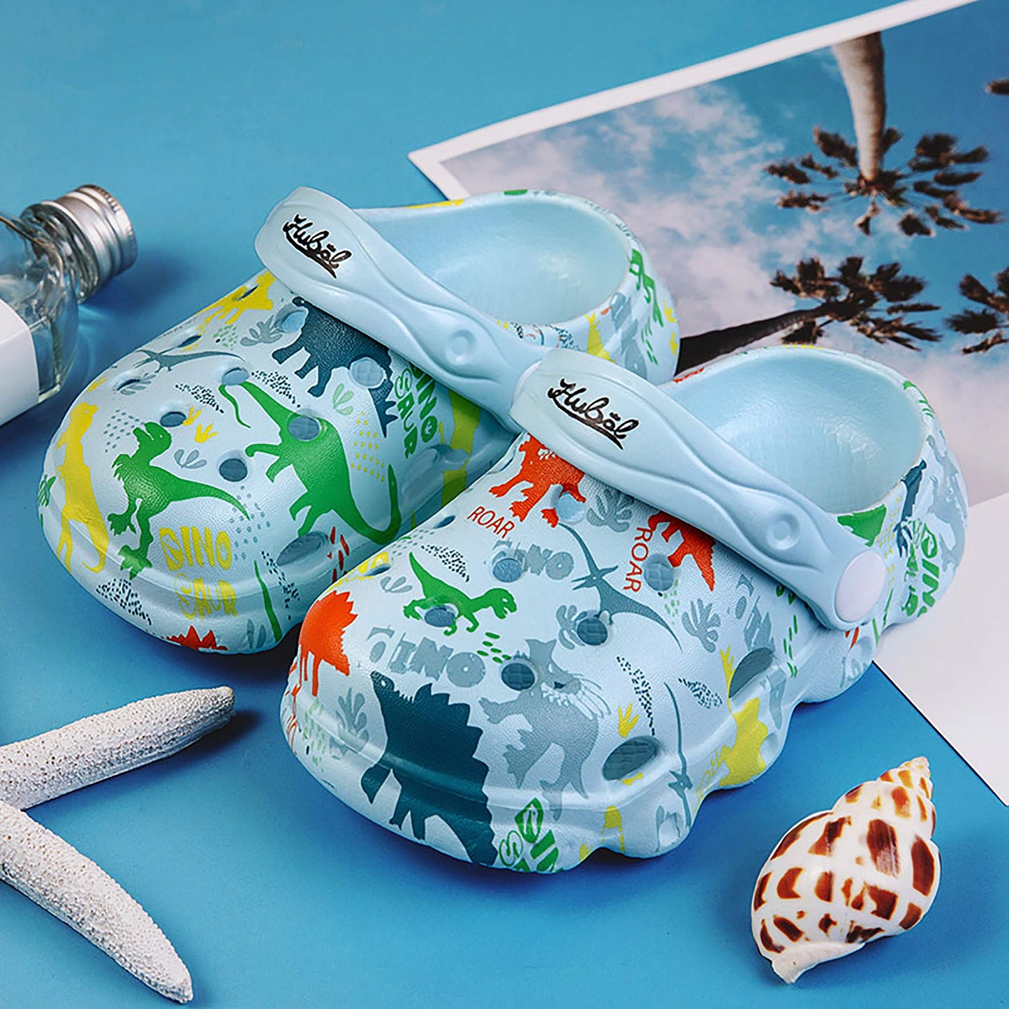 INMINPIN Kids Cute Clogs Cartoon Garden Shoes Boys Girls Slides Slippers Indoor Outdoor Children Water Shower Beach Pool Sandals,Sky Blue,12-12.5 Little Kids,Kids
