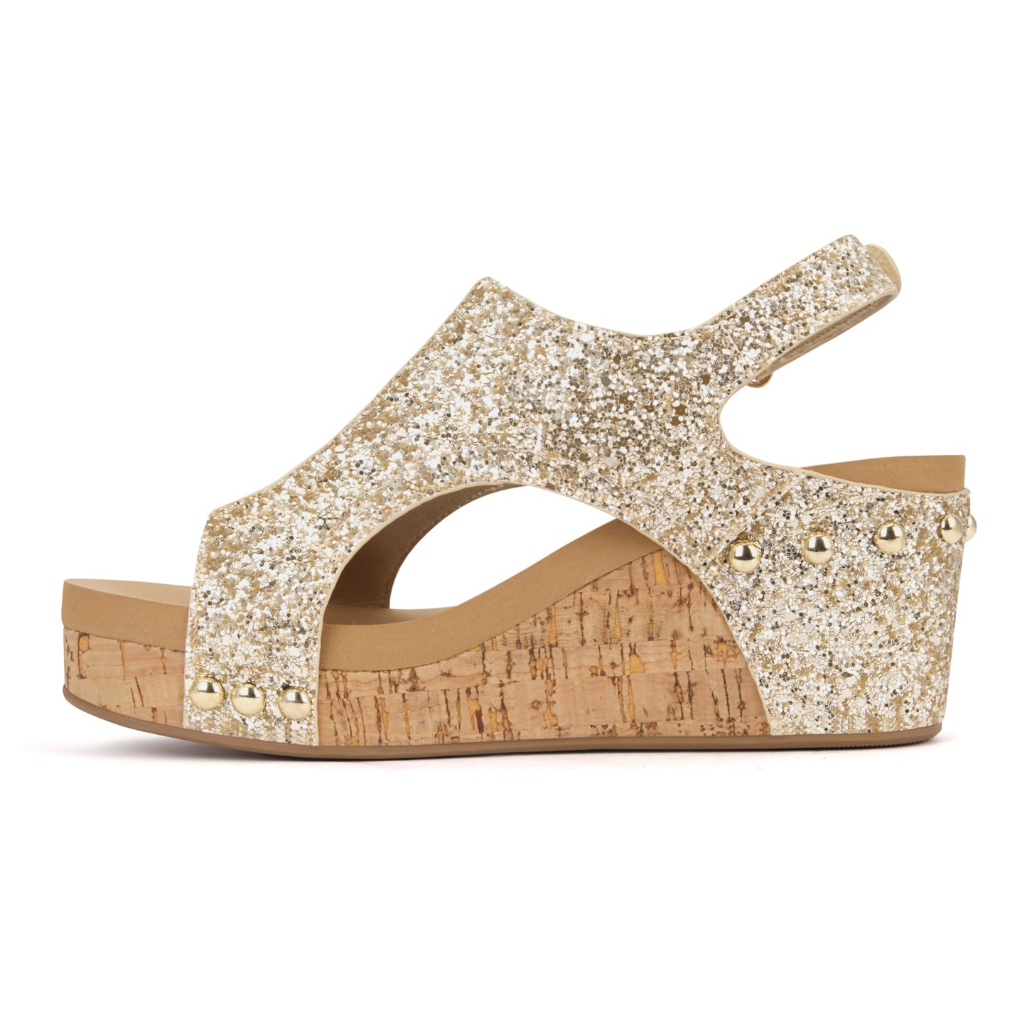 PARTY Women's Wedge Sandals With Buckle Ankle Strap for Dressy Summer, Kally-Gold Glitter-11