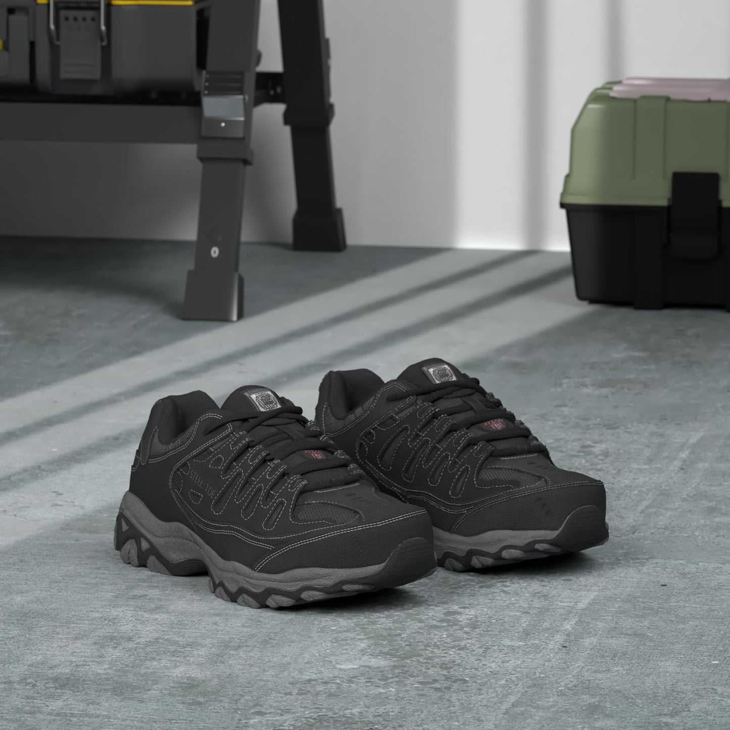Skechers Men's Cankton Steel Toe Construction Shoe - Electrical Hazard Rated, Memory Foam, Black/Charcoal, 9.5 Wide