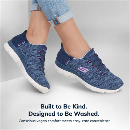 Skechers Women's Summits Hands-Free Slip-Ins – Memory Foam Insole, Heel Pillow, Vegan Materials Sneaker, Navy Purple, 10 Wide