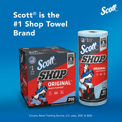 Scott Shop Original Blue Towels (75190), 9"x12" Cloth-like Paper Towel (8 Boxes of 200 Sheets, 1,600 Sheet Total)