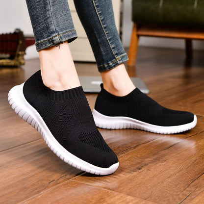 TIOSEBON Women's Walking Shoes Lightweight Mesh Slip-on- Breathable Running Sneakers 7.5 US Black