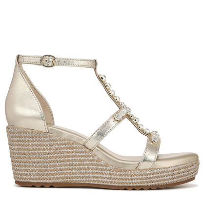 Naturalizer Womens Serena Strappy Wedge Sandal Champagne Metallic 8 M