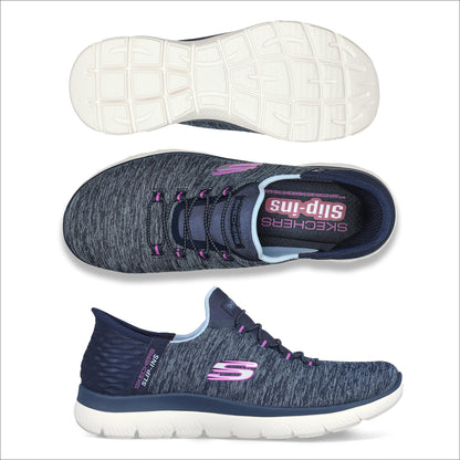 Skechers Women's Summits Hands-Free Slip-Ins – Memory Foam Insole, Heel Pillow, Vegan Materials Sneaker, Navy Purple, 10 Wide