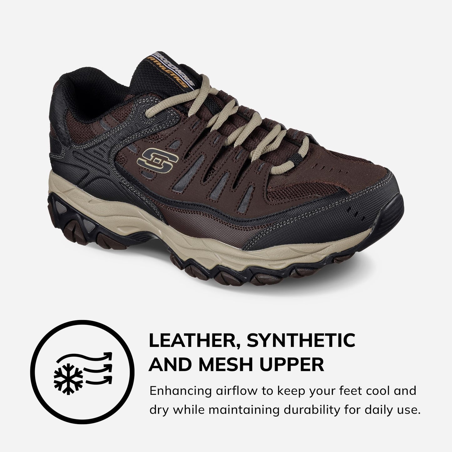 Skechers Men's Afterburn M. Fit Fashion Sneakers – Leather Upper, Memory Foam Insole, Rubber Outsole, Brown/Taupe, 13 X-Wide