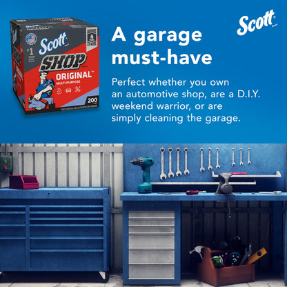 Scott Shop Original Blue Towels (75190), 9"x12" Cloth-like Paper Towel (8 Boxes of 200 Sheets, 1,600 Sheet Total)