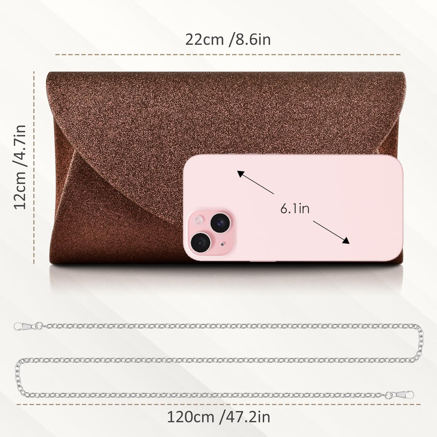 Women's Evening Bag Clutch Purse, Glitter Party Wedding Handbag with Chain for Women Formal Wedding Party Cocktail Prom Dinner(Brown)