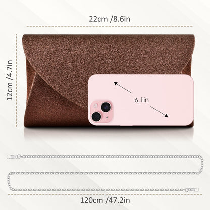 Women's Evening Bag Clutch Purse, Glitter Party Wedding Handbag with Chain for Women Formal Wedding Party Cocktail Prom Dinner(Brown)
