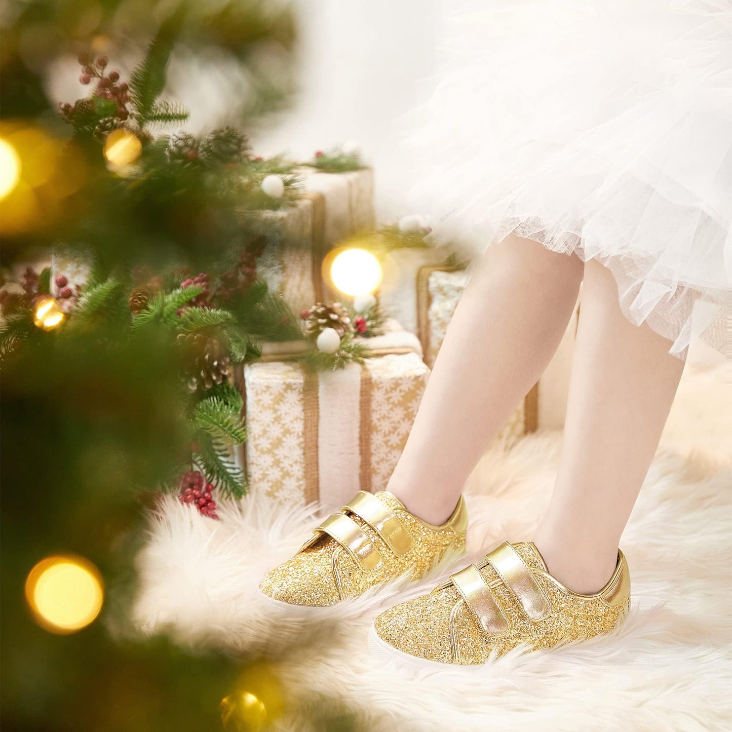 Felix & Flora Bear Mall Toddler/Little Kid Girls Running Shoes Sports Sneakers Princess Casual Glitter Shoes£¨7 M US Toddler, Giltter Gold£©