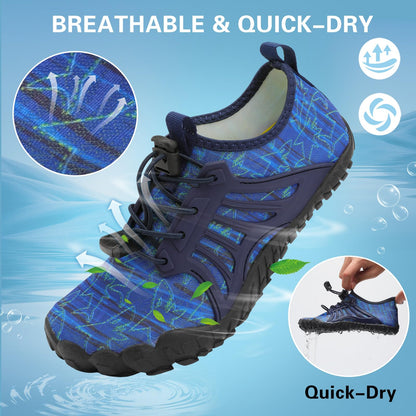 Scurtain Water Shoes for Kids Boys Girls Quick Dry Barefoot Boys Girls Kids Water Shoes Beach Sports Swim Pool for Little Big Kid Navy/Shark Size 6.5