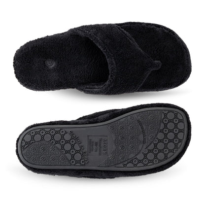 Acorn Women's Spa Thong Slippers with Cloud Contour Comfort - Arch Support and Plush Fluffy Terry Lining, Perfect for Beach, Camping, Poolside, or Bathroom Wear, Black, 8 - 9