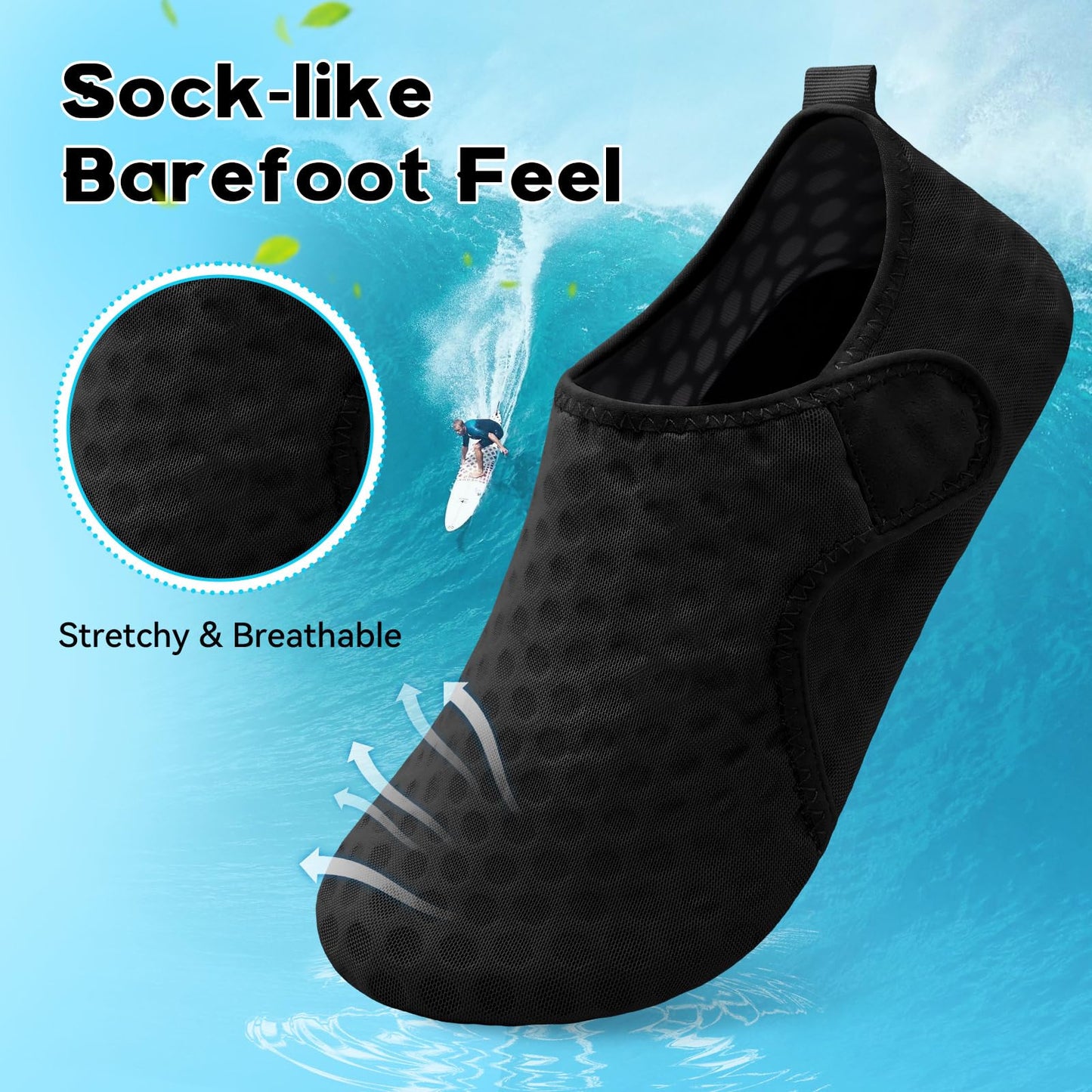 Men's Water Shoes Barefoot Slipper Socks for Men Wide Swim Beach Sand Socks Mens Gardening Earthing Shoes Fishing Dive Wet Shoes Size Black