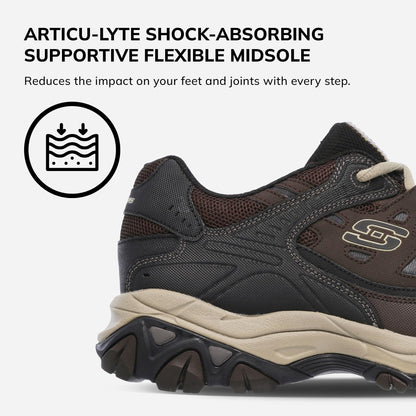 Skechers Men's Afterburn M. Fit Fashion Sneakers – Leather Upper, Memory Foam Insole, Rubber Outsole, Brown/Taupe, 13 X-Wide