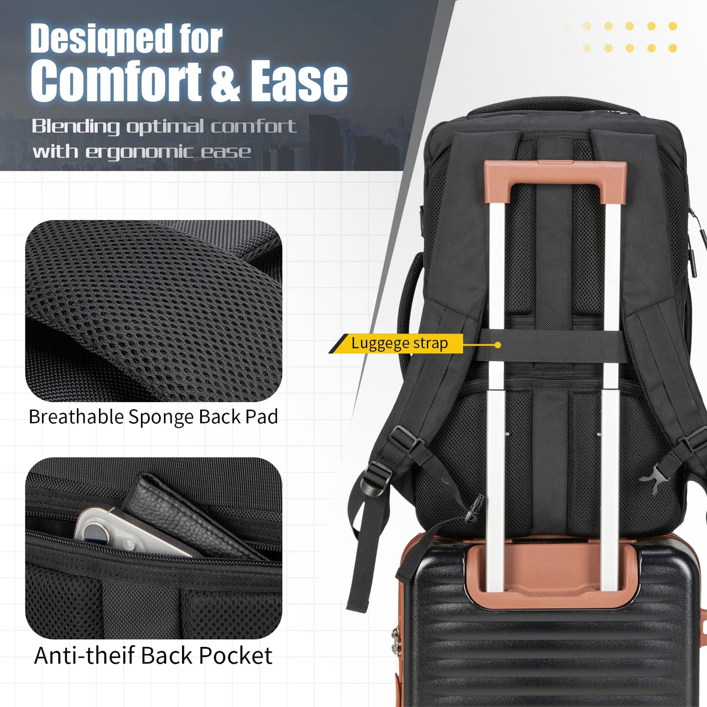 Velaybor 42L Travel Backpack with 4 Packing Cubes, TSA Friendly Flight Approved Carry-On Bag, Water-Resistant Weekender Business Backpack for Men Women, Fits 17.3" Laptop