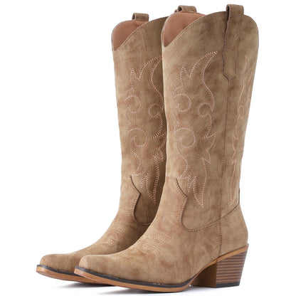 IUV Cowboy Boots For Women Western Cowgirl Classic Mid Calf Snip Toe Boot