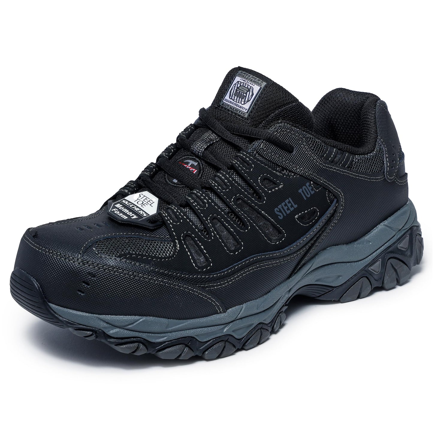 Skechers Men's Cankton Steel Toe Construction Shoe - Electrical Hazard Rated, Memory Foam, Black/Charcoal, 9.5 Wide