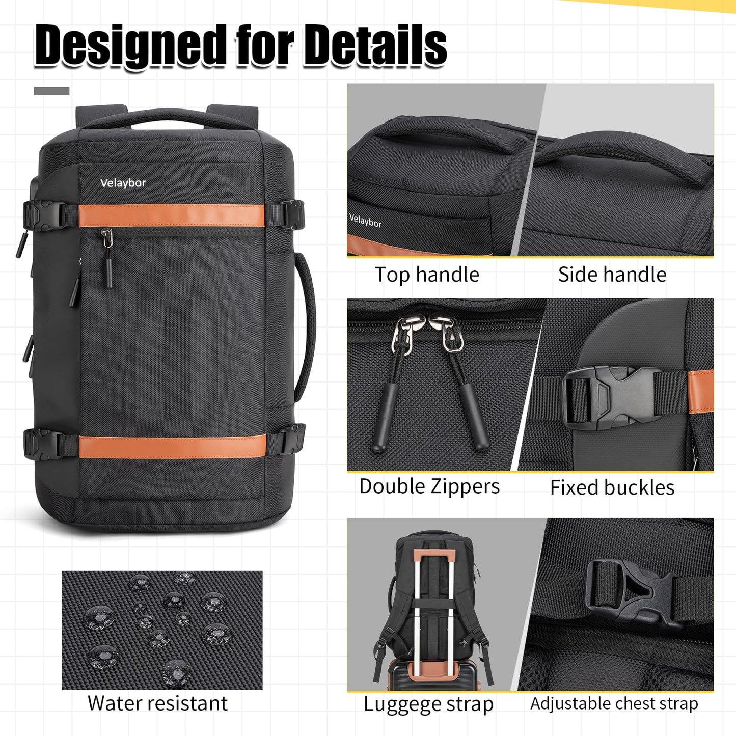 Velaybor 42L Travel Backpack with 4 Packing Cubes, TSA Friendly Flight Approved Carry-On Bag, Water-Resistant Weekender Business Backpack for Men Women, Fits 17.3" Laptop
