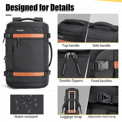 Velaybor 42L Travel Backpack with 4 Packing Cubes, TSA Friendly Flight Approved Carry-On Bag, Water-Resistant Weekender Business Backpack for Men Women, Fits 17.3" Laptop