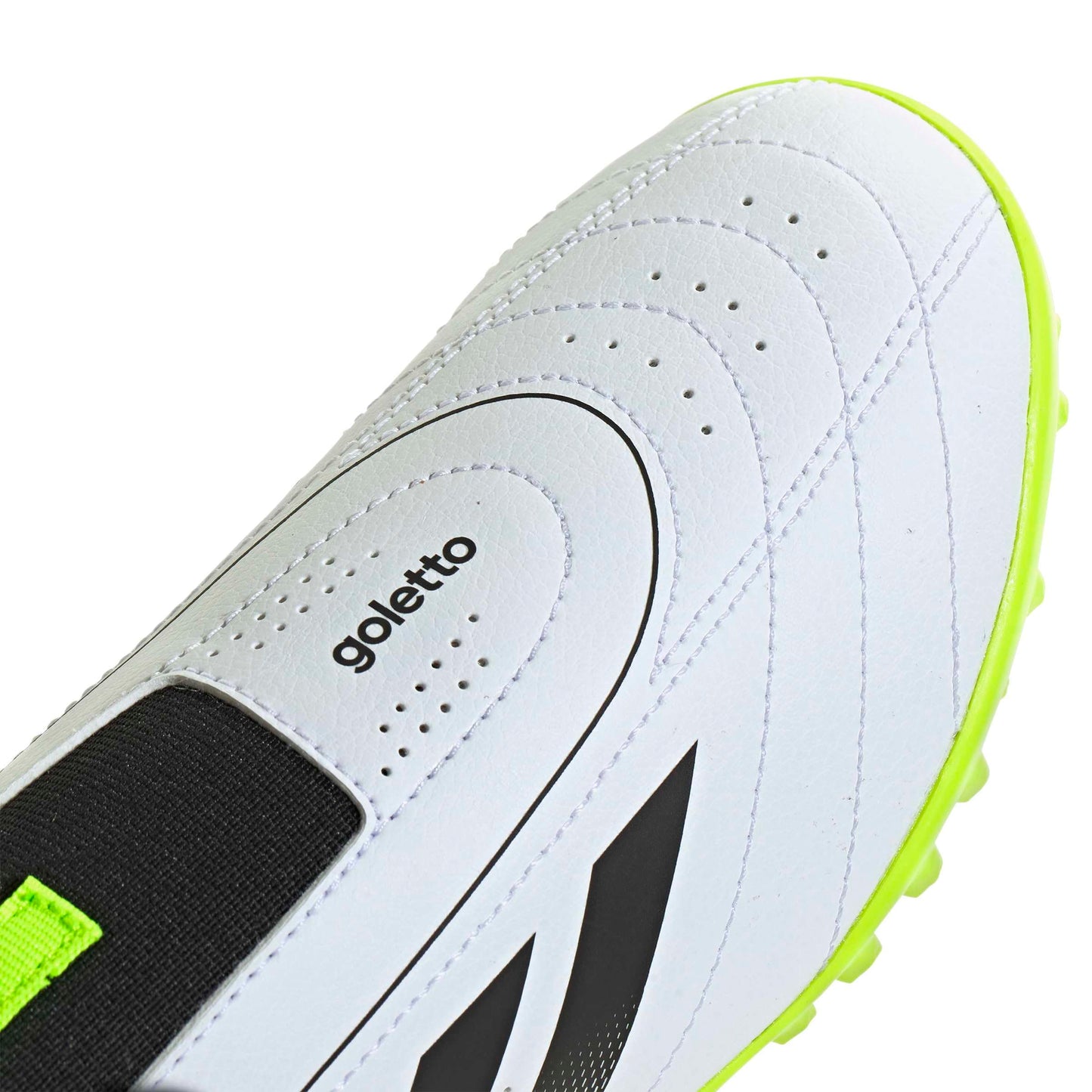 Adidas Unisex-Kids Goletto IX Laceless Turf Soccer, White/Black/Lucid Lemon, 13.5