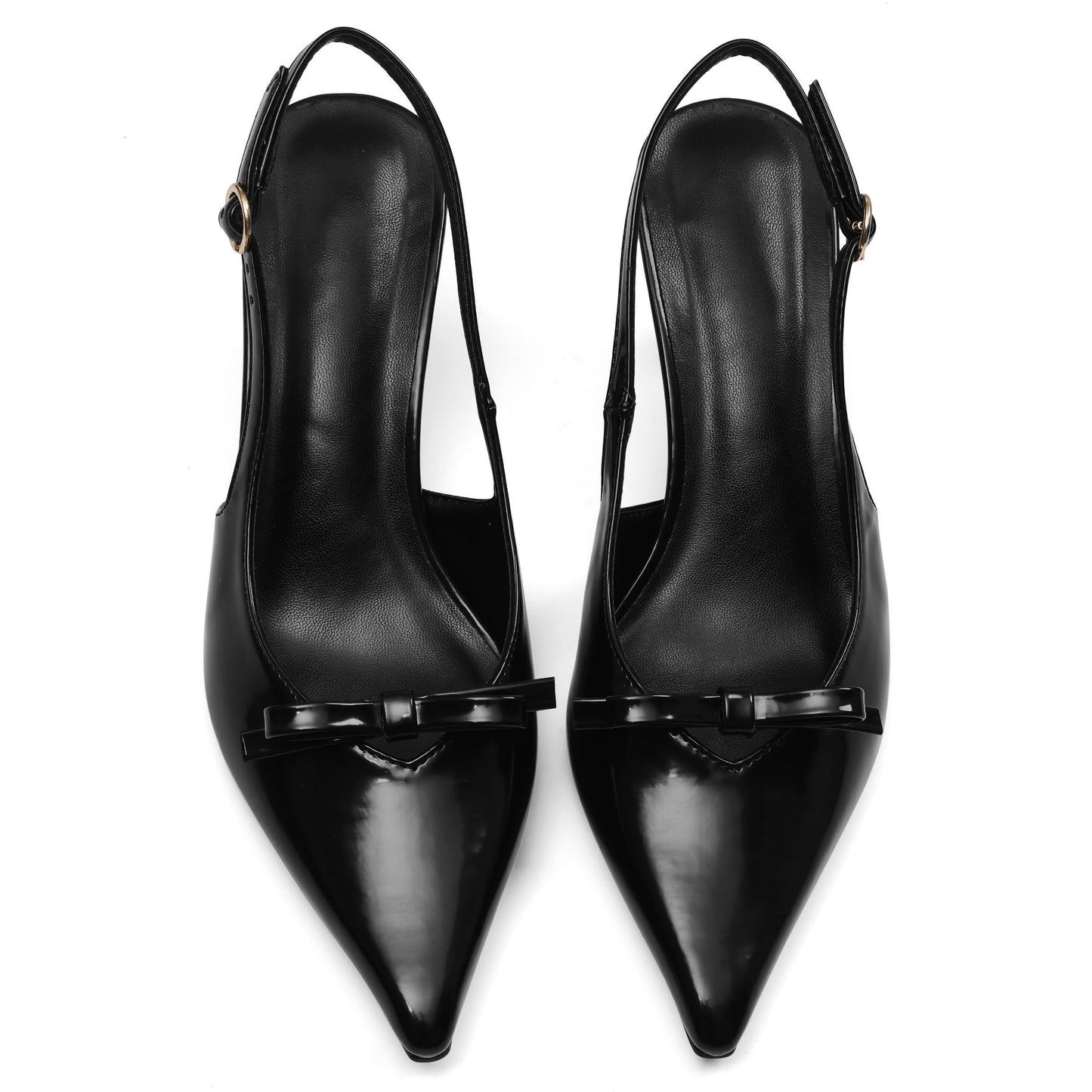 Mattiventon Black Kitten Heels with Bow Closed Toe Slingback Heels