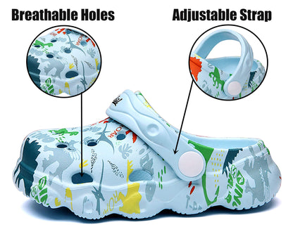 INMINPIN Kids Cute Clogs Cartoon Garden Shoes Boys Girls Slides Slippers Indoor Outdoor Children Water Shower Beach Pool Sandals,Sky Blue,12-12.5 Little Kids,Kids