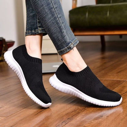 TIOSEBON Women's Walking Shoes Lightweight Mesh Slip-on- Breathable Running Sneakers 7.5 US Black