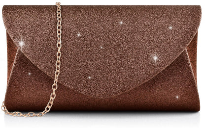 Women's Evening Bag Clutch Purse, Glitter Party Wedding Handbag with Chain for Women Formal Wedding Party Cocktail Prom Dinner(Brown)
