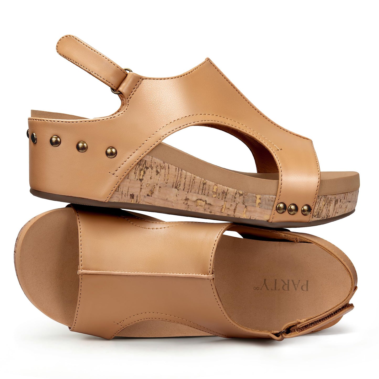 PARTY Womens Wedge Sandals With Strap for Dressy Ladies Sandals Casual Wedge Camel 9