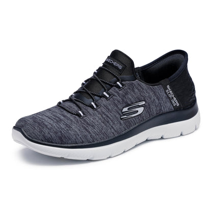 Skechers Women's Summits Hands-Free Slip-Ins – Memory Foam Insole, Heel Pillow, Vegan Materials Sneaker, Black White, 8.5 Wide