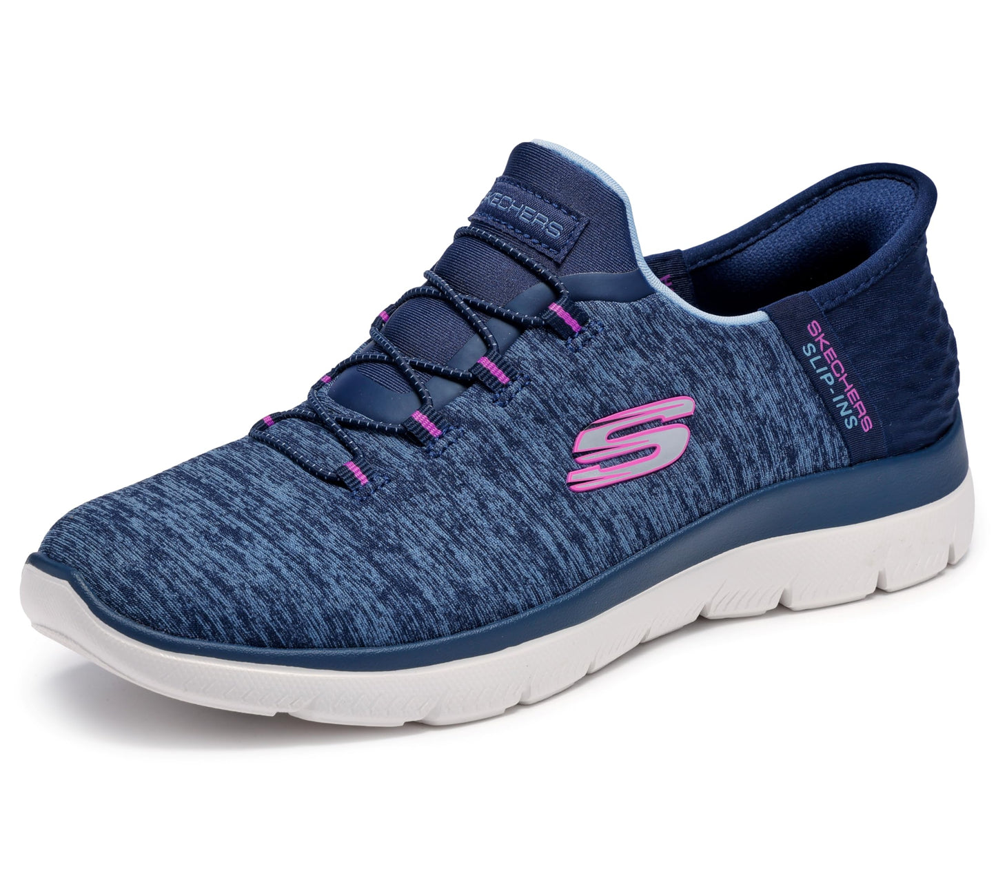Skechers Women's Summits Hands-Free Slip-Ins – Memory Foam Insole, Heel Pillow, Vegan Materials Sneaker, Navy Purple, 10 Wide