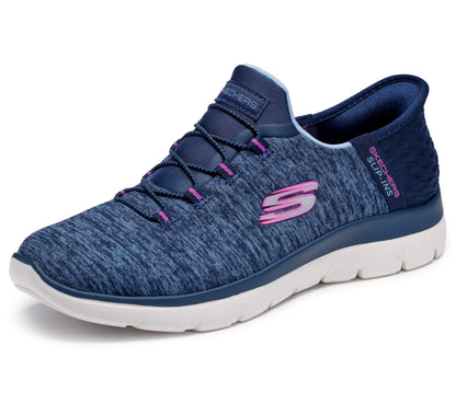 Skechers Women's Summits Hands-Free Slip-Ins – Memory Foam Insole, Heel Pillow, Vegan Materials Sneaker, Navy Purple, 10 Wide